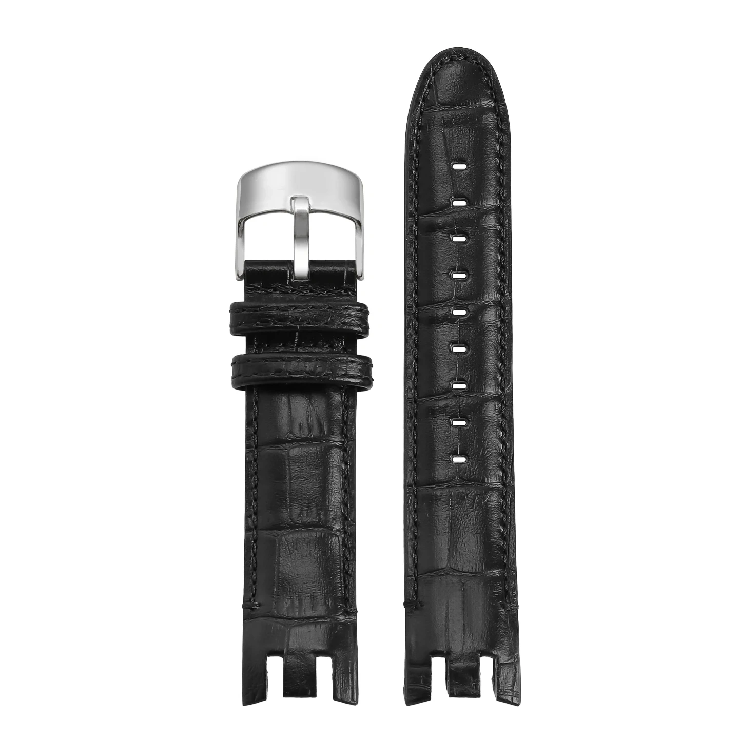 Replacement Croc-Embossed Leather Strap for Swatch YVS423 YVS420, 21mm Cowhide Band with Grooved Ends for Men