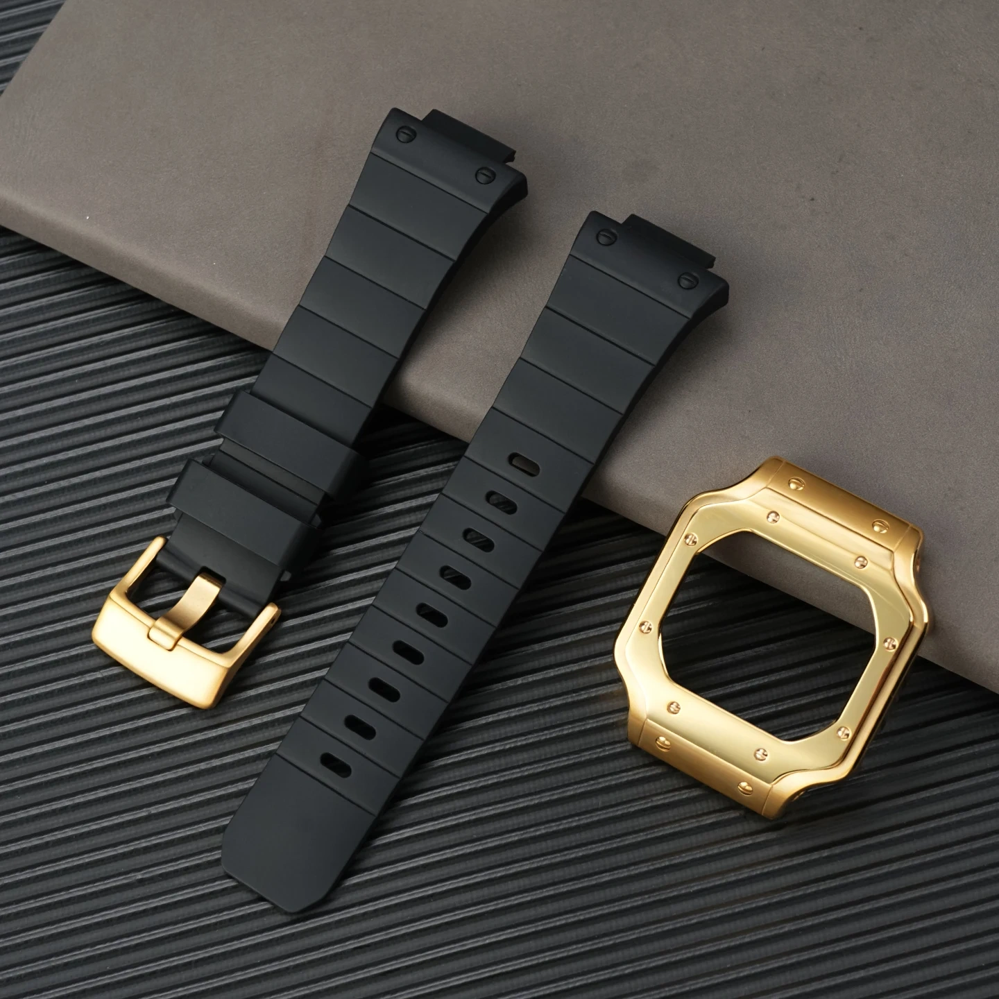 Full Stainless Steel Case & Silicone Strap Conversion Kit for Casio G-Shock 'Gold Square' DW-5600 GW-B5600 Metal Upgrade Set