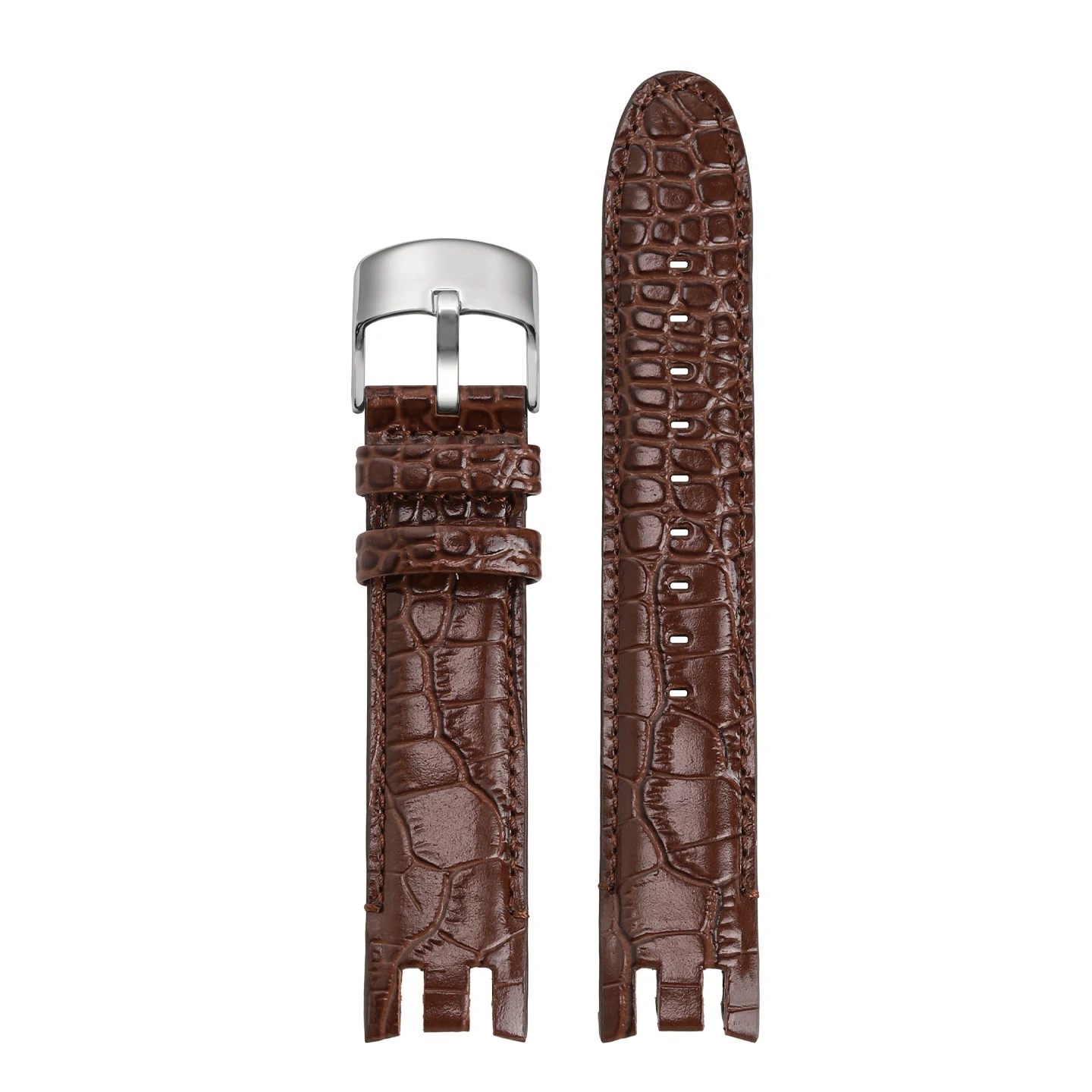 Replacement Croc-Embossed Leather Strap for Swatch YVS423 YVS420, 21mm Cowhide Band with Grooved Ends for Men