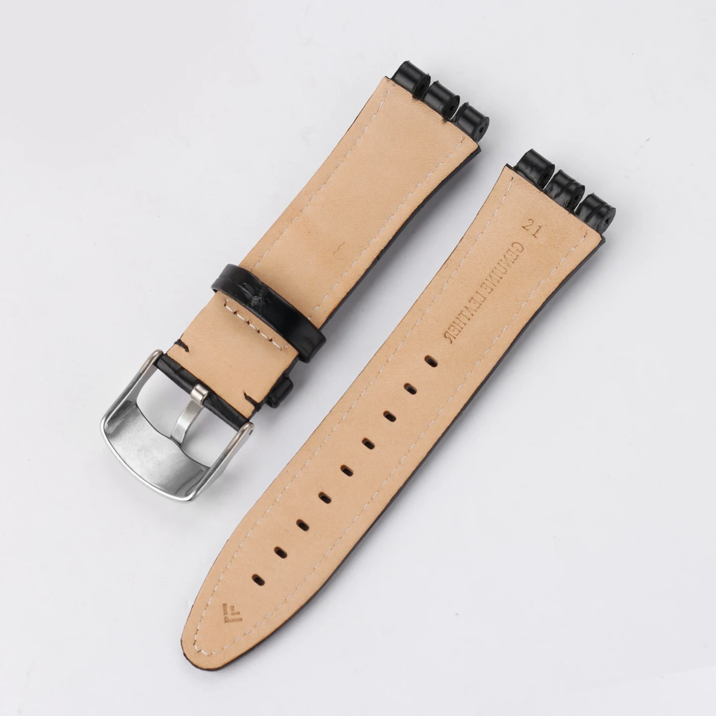 Replacement Croc-Embossed Leather Strap for Swatch YVS423 YVS451 YVS420 YVS435 21mm Cowhide Band with Grooved Ends for Men