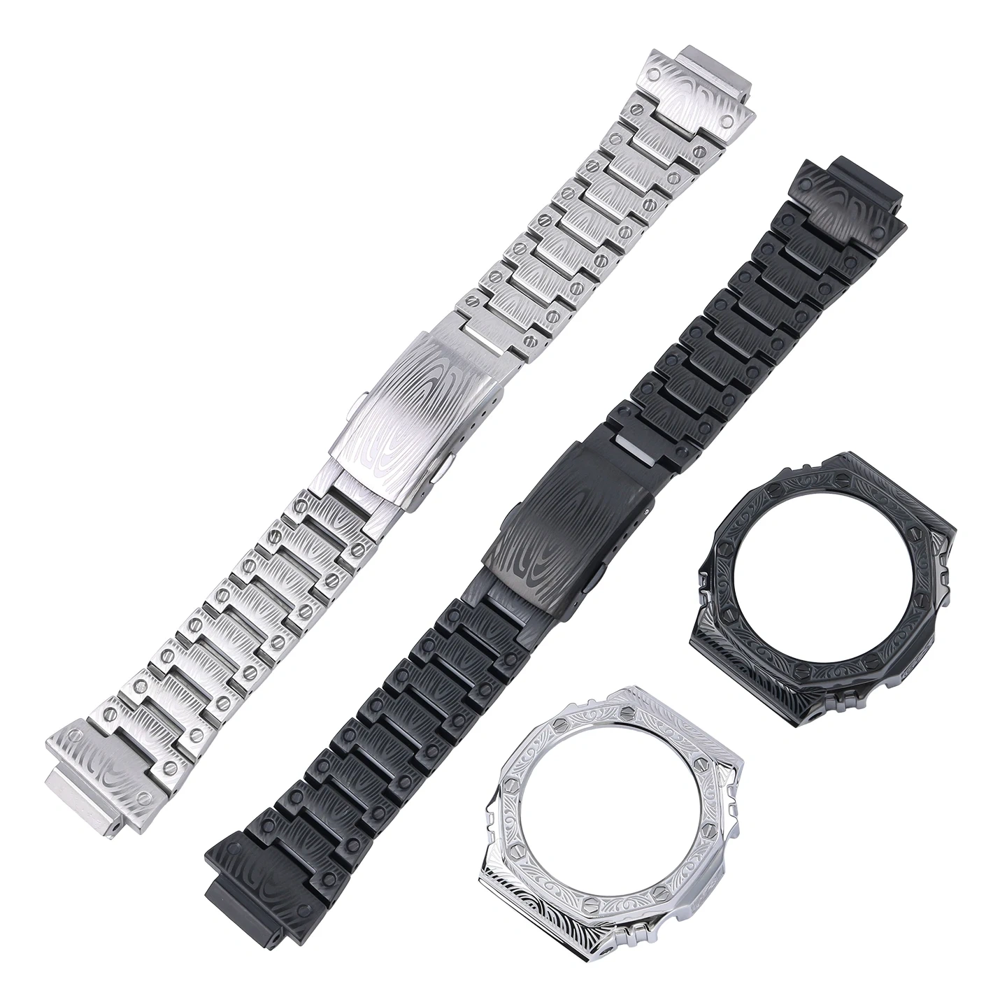 DIY Full Stainless Steel Case & Bracelet Set with Engraved Pattern for Casio G-Shock 'CasiOak' GA-2100 GA-2110 Conversion Kit