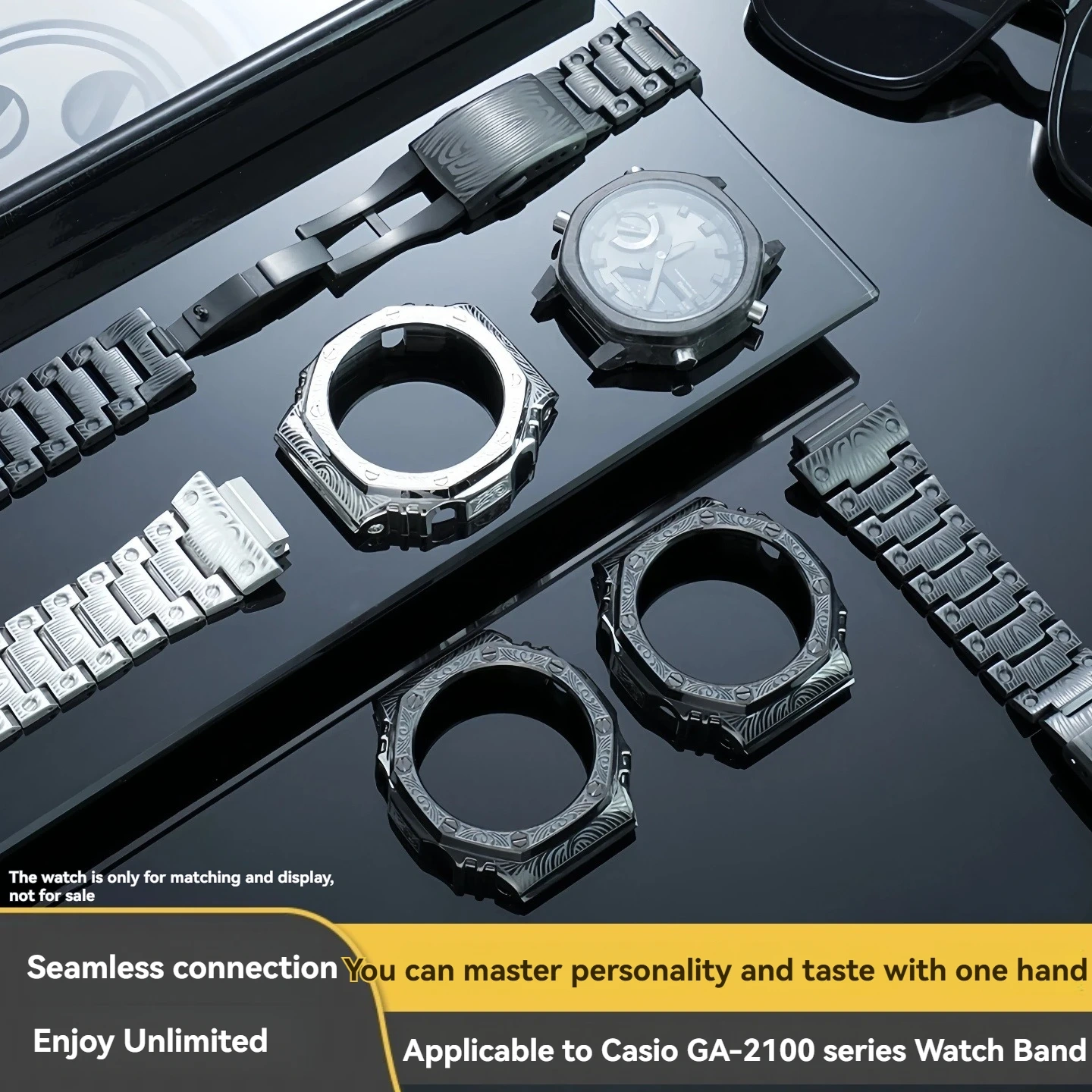 DIY Full Stainless Steel Case & Bracelet Set with Engraved Pattern for Casio G-Shock 'CasiOak' GA-2100 GA-2110 Conversion Kit