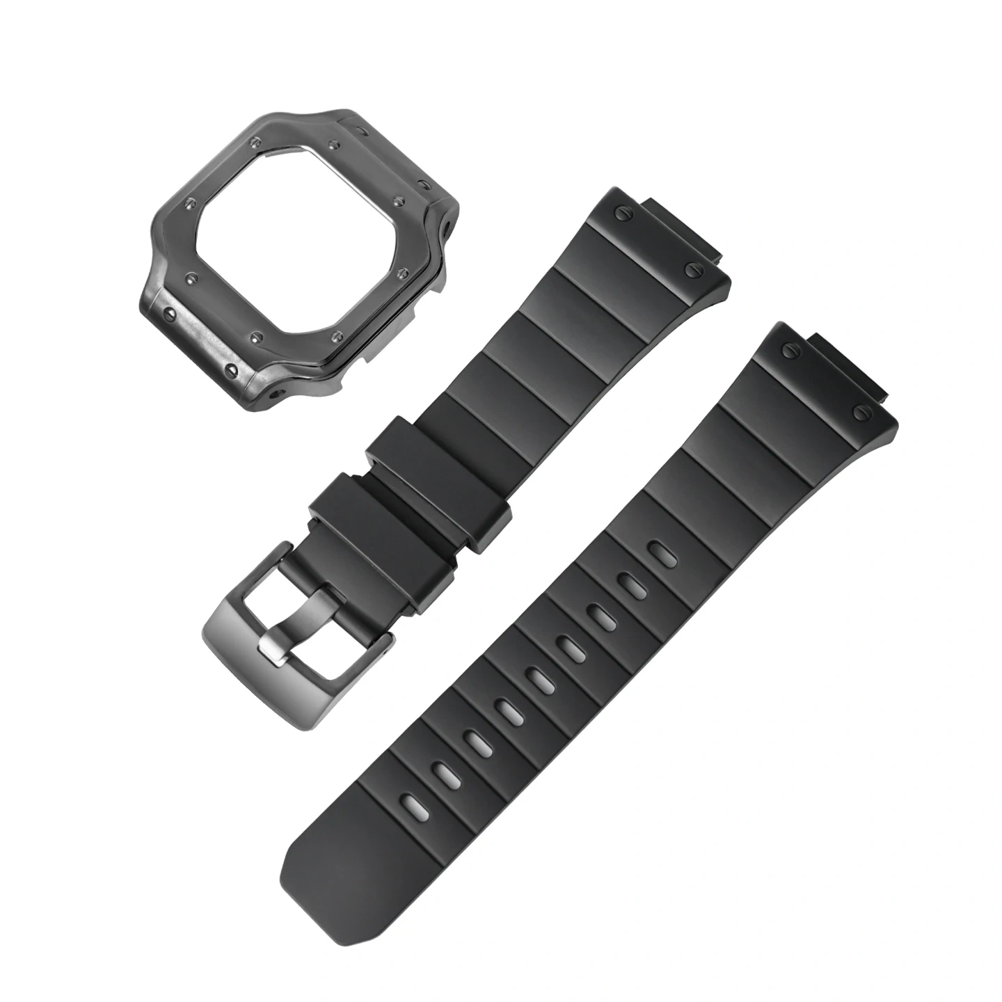 Full Stainless Steel Case & Silicone Strap Conversion Kit for Casio G-Shock 'Gold Square' DW-5600 GW-B5600 Metal Upgrade Set