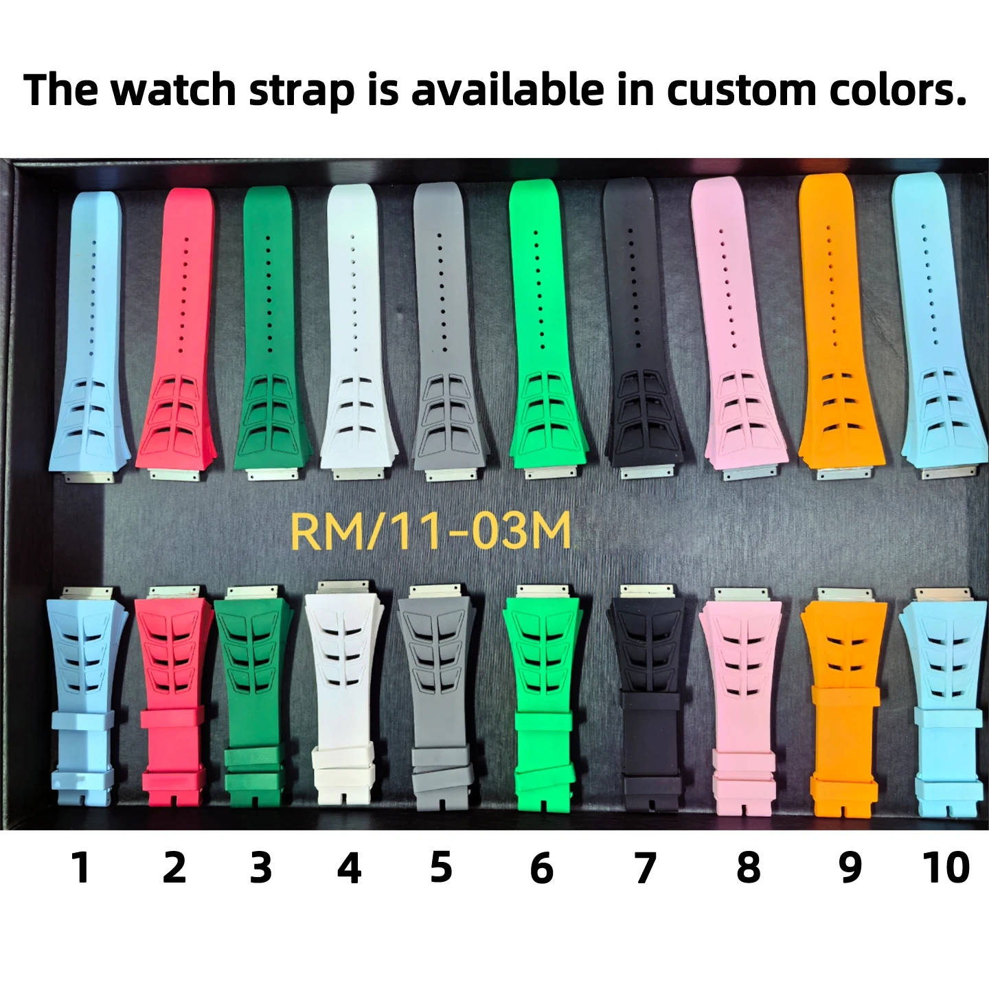 Replacement Soft & Waterproof Fluoroelastomer Strap with Folding Clasp for Richard Mille RM055 RM030 RM35-01 RM35-02 RM35-03