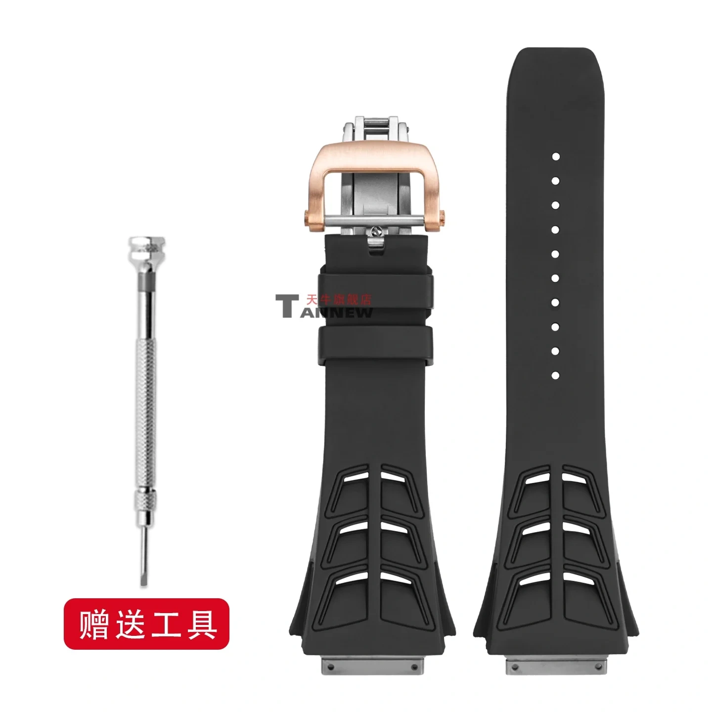 Replacement Soft & Waterproof Fluoroelastomer Strap with Folding Clasp for Richard Mille RM055 RM030 RM35-01 RM35-02 RM35-03