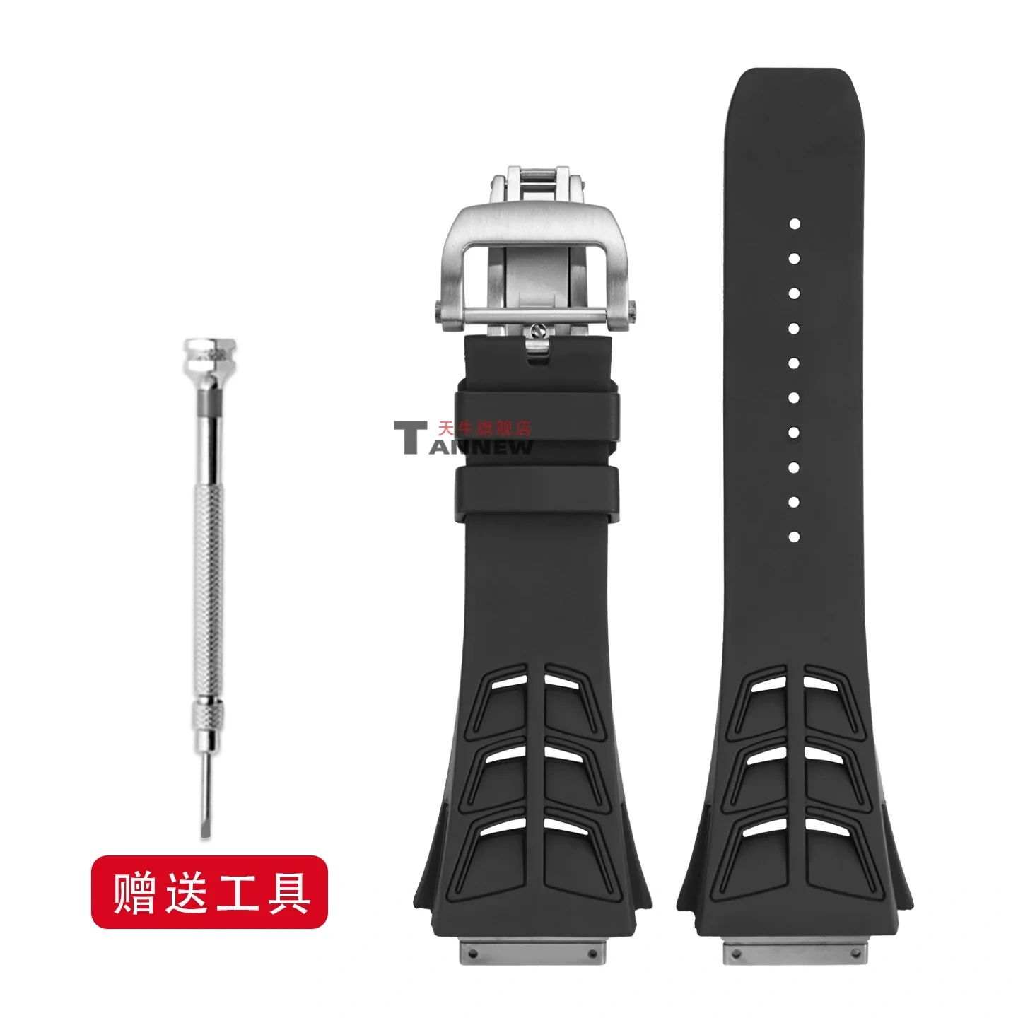 Replacement Soft & Waterproof Fluoroelastomer Strap with Folding Clasp for Richard Mille RM055 RM030 RM35-01 RM35-02 RM35-03