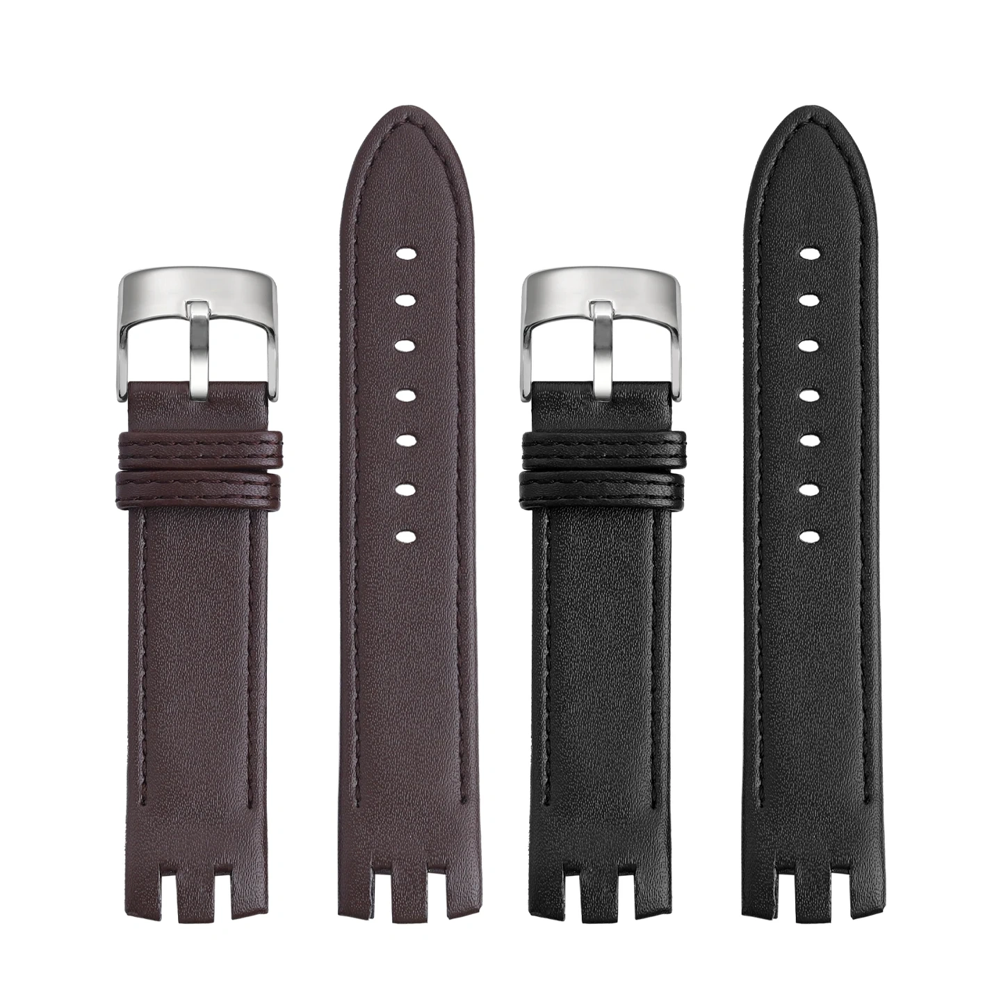 Replacement Leather Strap for Swatch YTS401 YTS402/403G YTS409 713YTB400 20mm Smooth Cowhide Band with Double Grooved Ends