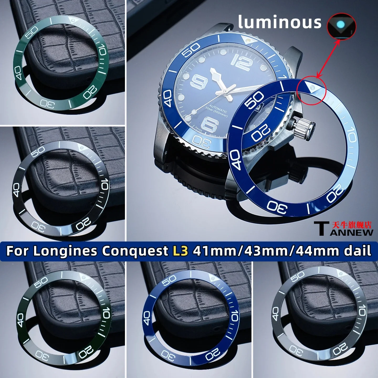 For Longines Conquest L3.781 L3.782 Ceramic Bezel Insert 39 41 40.6mm Luminous Scale Ring Replacement Watch Outer Ring Accessory