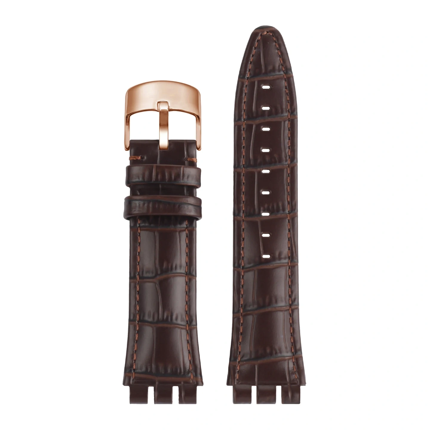Replacement Croc-Embossed Leather Strap for Swatch YVS423 YVS451 YVS420 YVS435 21mm Cowhide Band with Grooved Ends for Men
