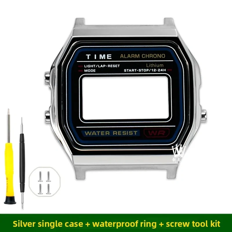A158/159 metal case mod kit For Casio electronic watch 593 A158W A159W F-91W Silver stainless steel bezel strap glass Tool parts