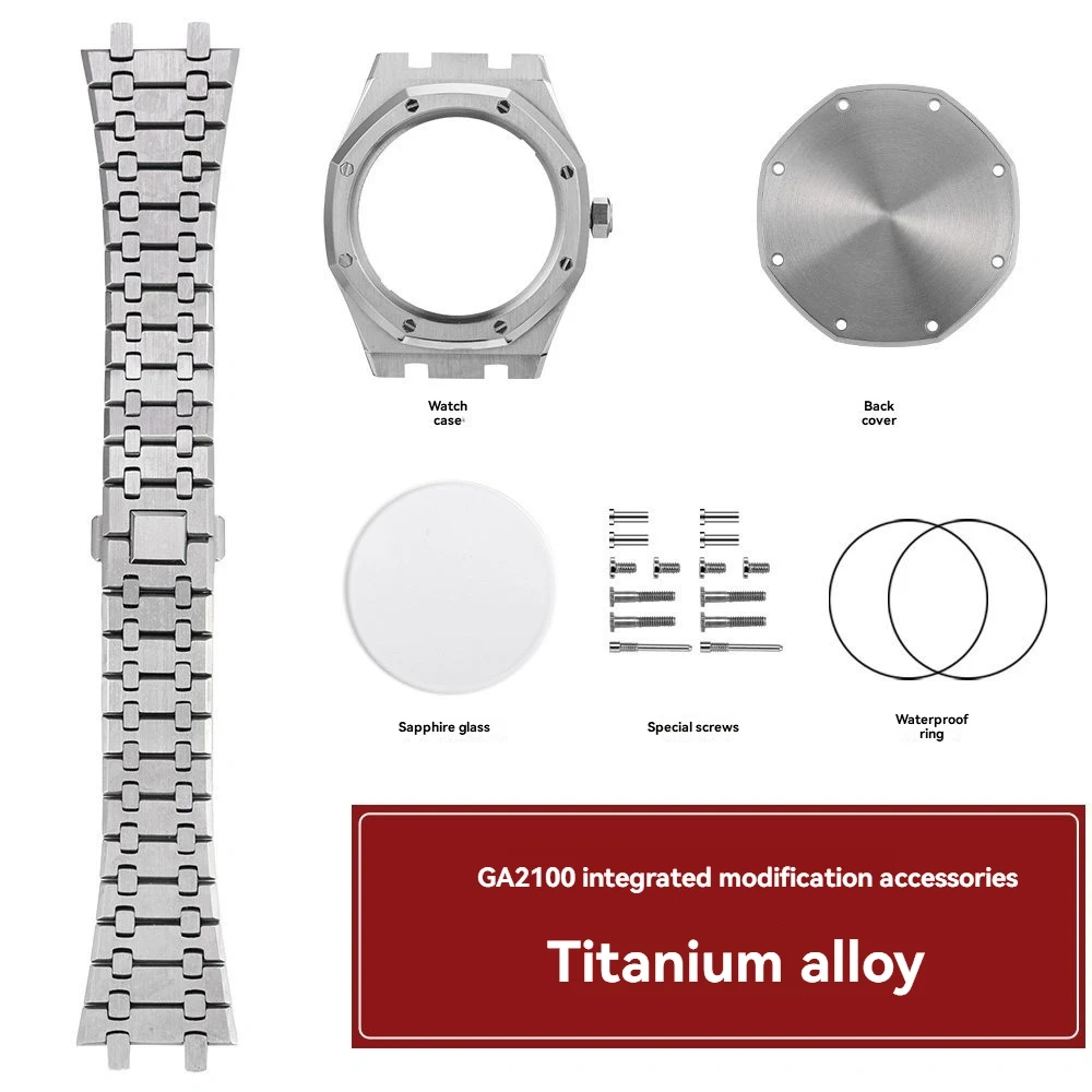 DIY Master Hybrid Kit for CasiOak: Titanium Alloy Case & 316L Steel Bracelet for GA-2100/GA2110,with Sapphire Crystal & Bezel