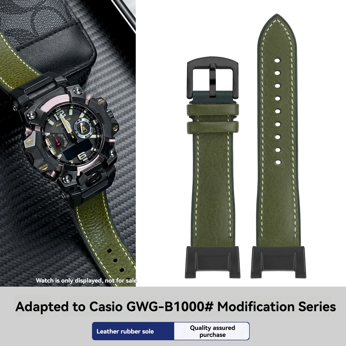 Replacement Italian Leather Waterproof Rubber Hybrid Strap for Casio G-Shock GWG-B1000 'Mudmaster 3rd Gen' (Module 5713)