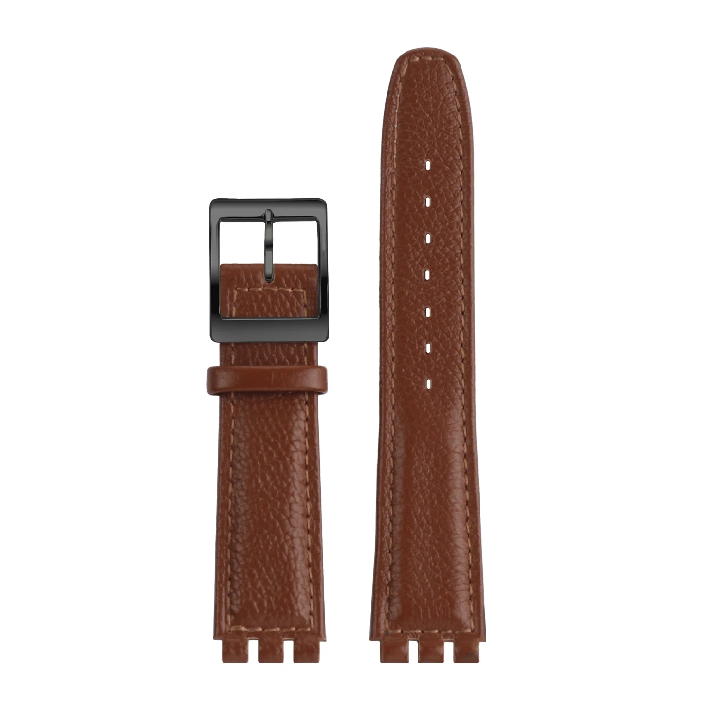 Replacement Genuine Leather Strap for Swatch GB274 GB287 GN239, 17mm Cowhide Band with Pebble Grain Texture & Grooved Ends