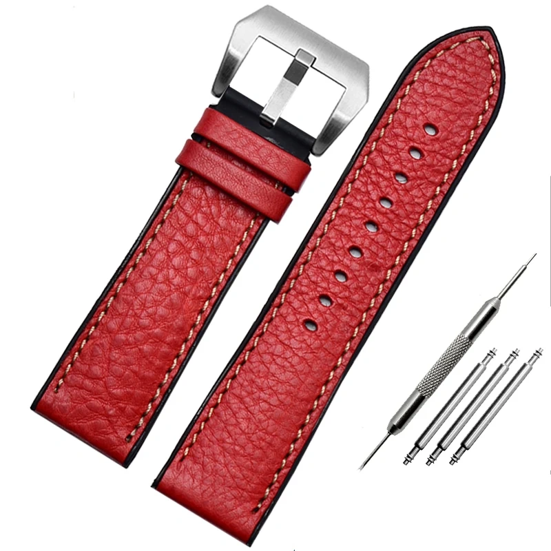PAM441 Leather WatchBand For Panerai Mido Tissot Leather Strap Bottom Silicone Waterproof Men Accessories 18 19 20 21 22 23 24mm