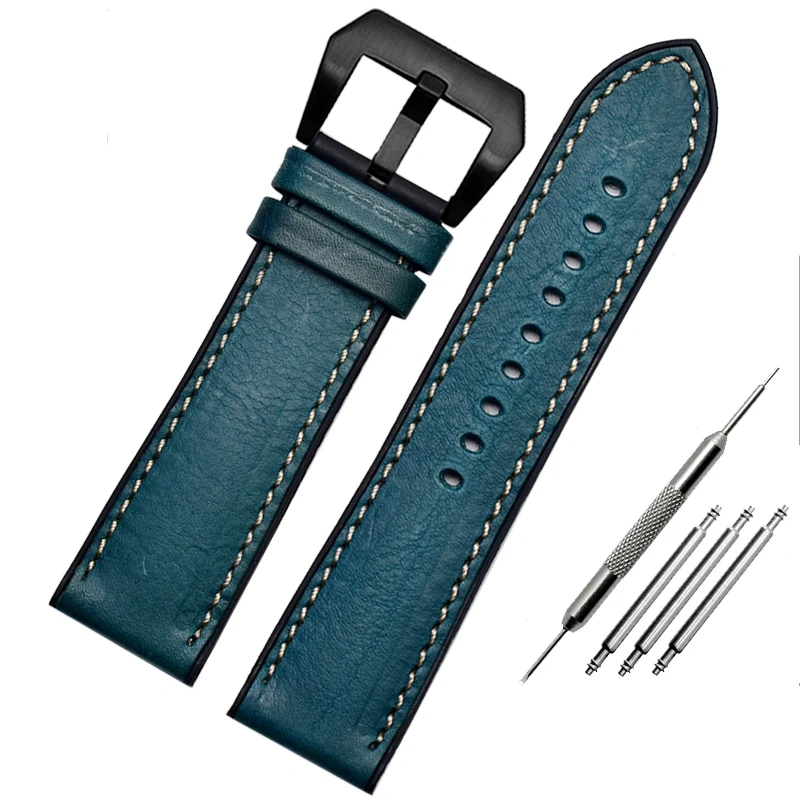 PAM441 Leather WatchBand For Panerai Mido Tissot Leather Strap Bottom Silicone Waterproof Men Accessories 18 19 20 21 22 23 24mm