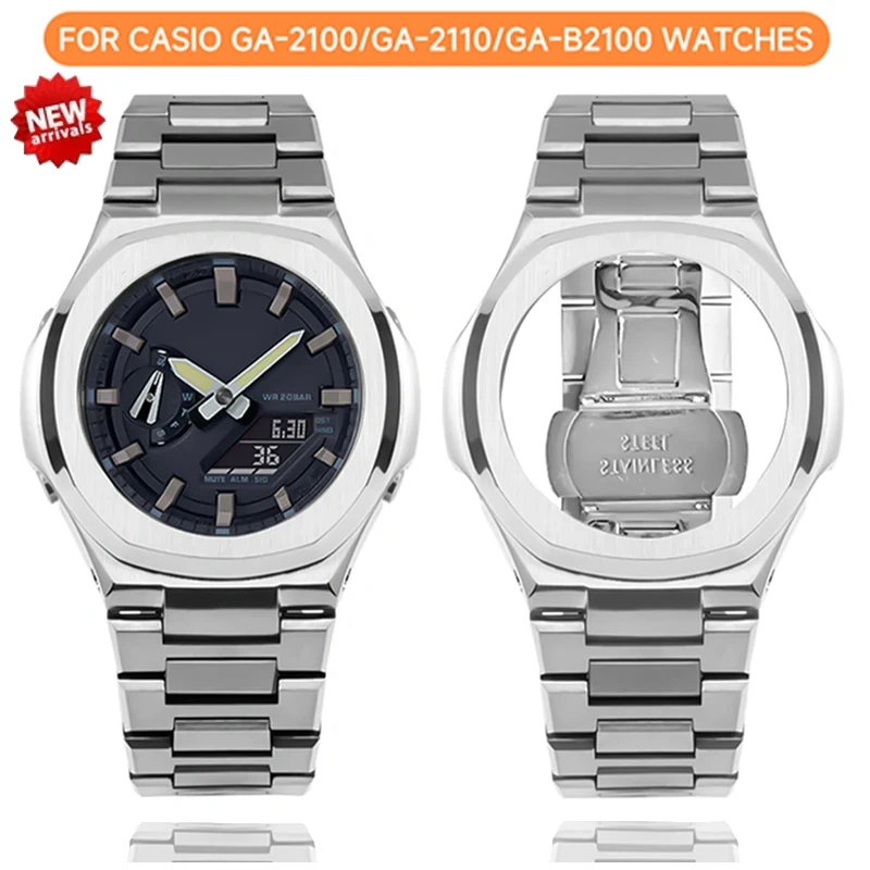 New Stainless Steel Case for GA-2100 Mod Kits Modification Kit Metal Bezel stainless steel Band for GA2110 GAB2100