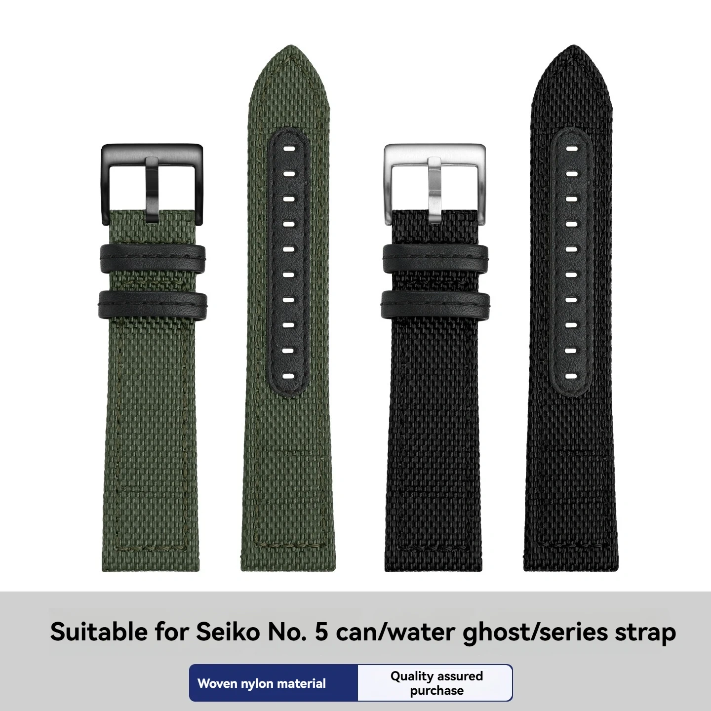 Replacement Woven Canvas/Nylon Strap for Seiko 5 SNZG11J1 SNZG07J1,Tuna,& Chronograph Series,22mm Men's Watch Band