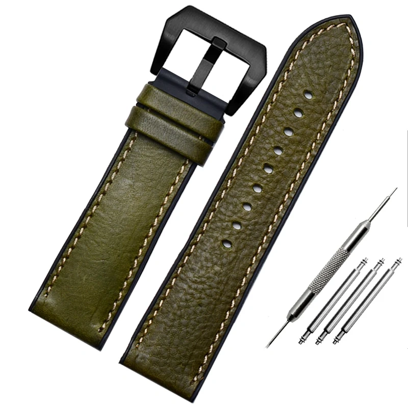 PAM441 Leather WatchBand For Panerai Mido Tissot Leather Strap Bottom Silicone Waterproof Men Accessories 18 19 20 21 22 23 24mm
