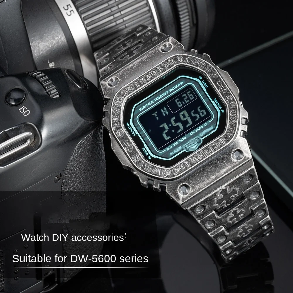 DW5600 Upgrade 316L Full Metal Vintage Bezel Case Bracelet Modified Kit For Casio G-SHOCK DW-5600 GW-B5600 DW5000 DW5030 Series