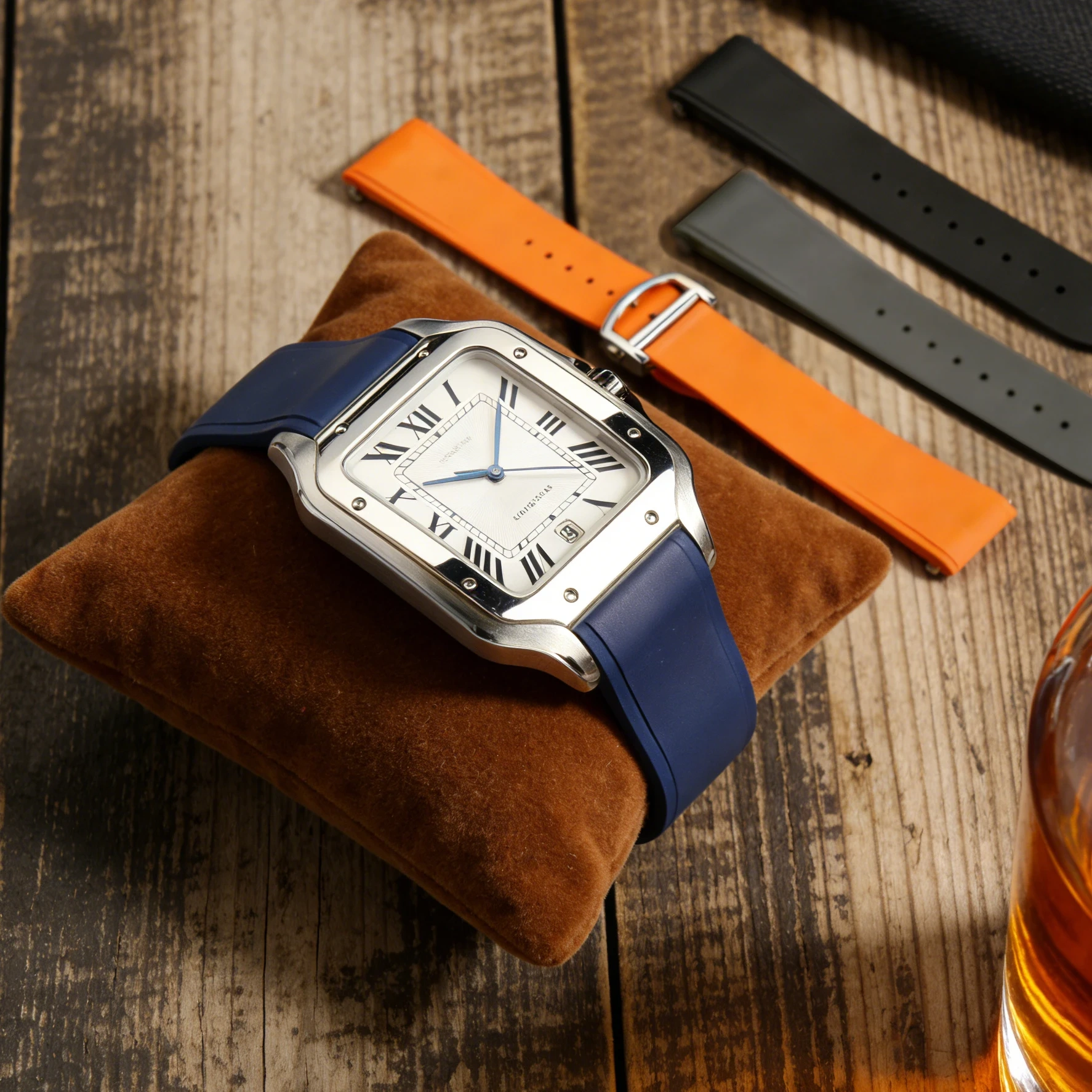 Fit For Cartier Santos Large Medium Size FKM Rubber Watch Strap With Original Steel End Linking 19mm 21mm WatchBand