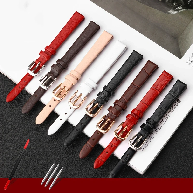 Soft Elegant Geunine Leather Strap Women Watch Band 6mm 8mm 10mm 12mm 14mm Small Size Width First Layer Cowhide Lady Watchband
