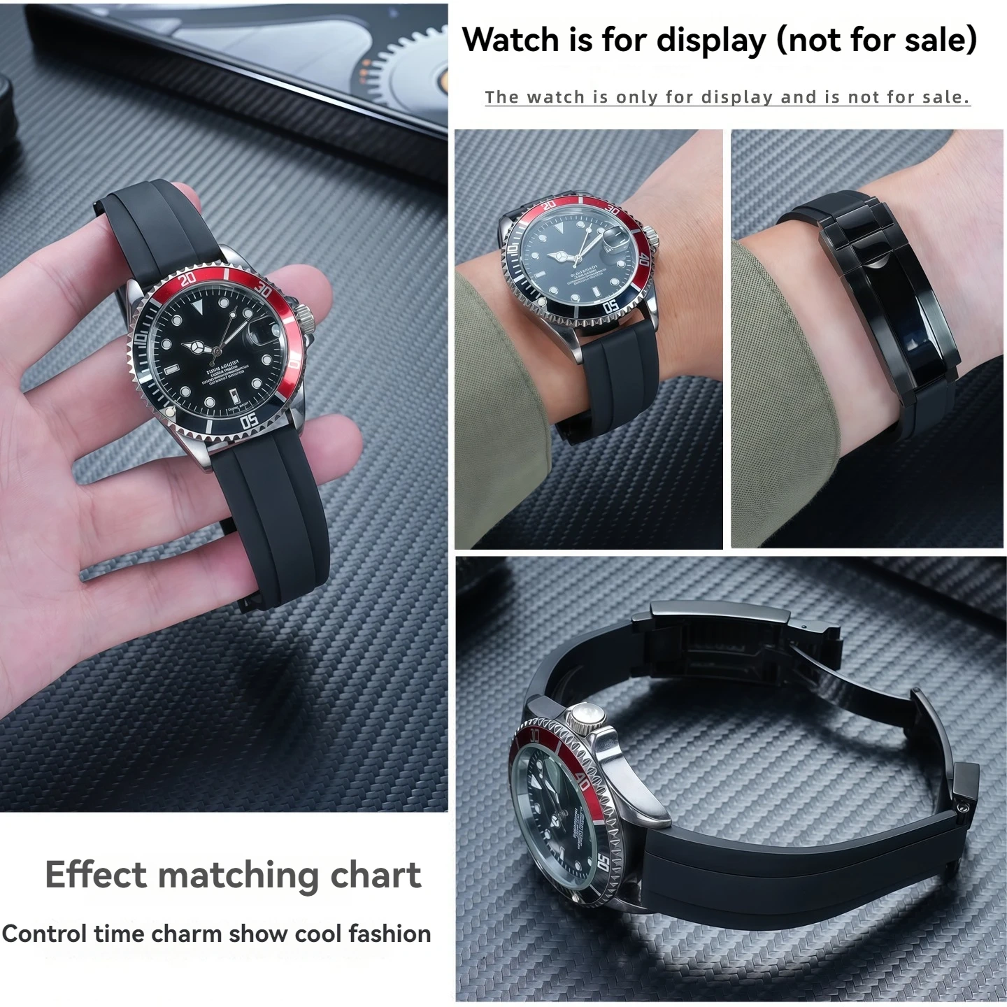 FKM Fluororubber 20mm Watchband For Rolex Panda Submariner GMT Daytona Yacht Master Bracelet Spring Adjustbale Clasp Watch Strap