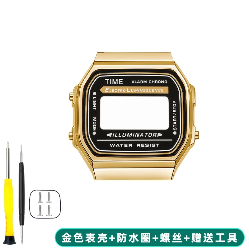 A168 Metal Case Mod Kit for Casio 3298 Watch - Stainless Steel Bezel & Strap Replacement, Glass Lens, DIY Tool Parts (Silver）