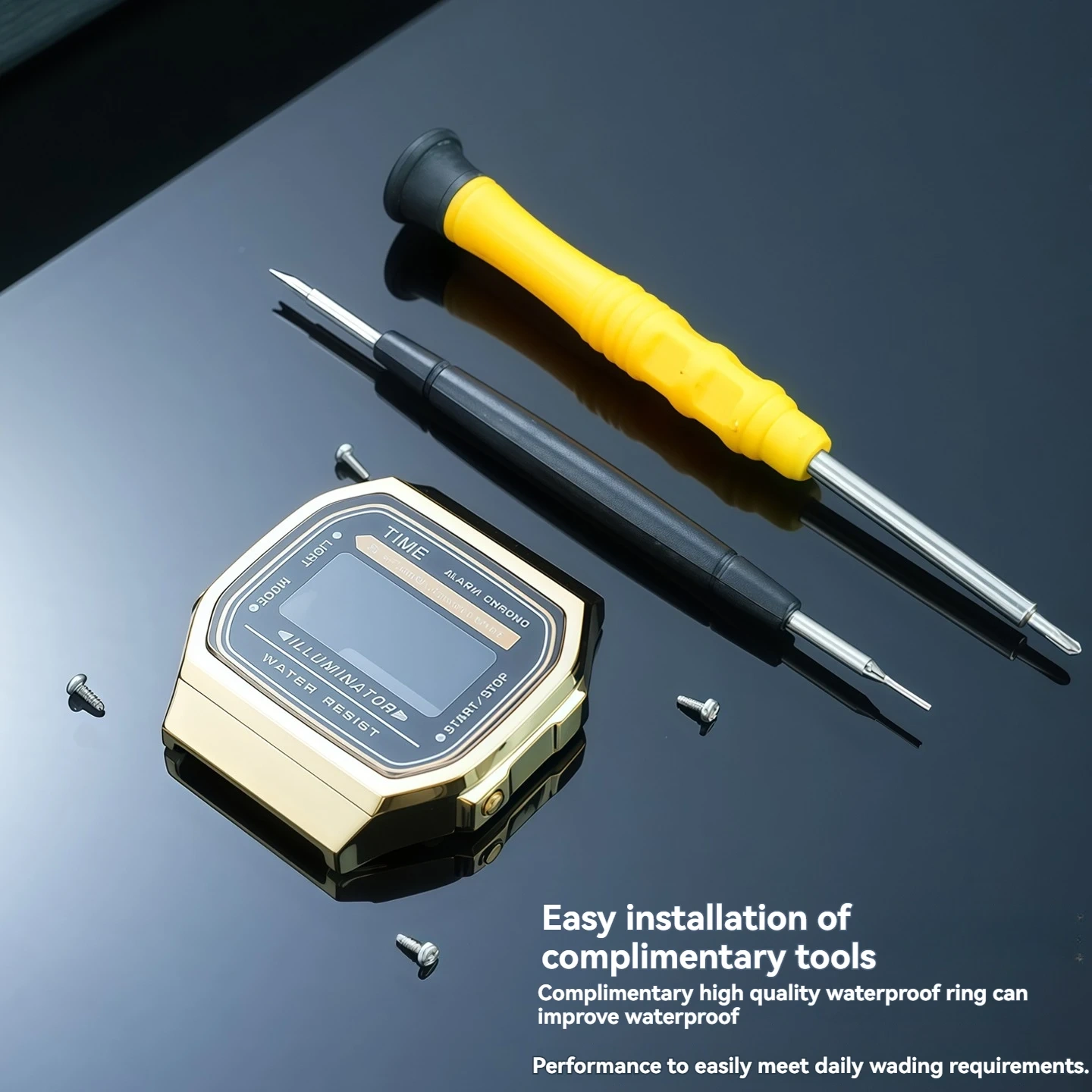 A168 Metal Case Mod Kit for Casio 3298 Watch - Stainless Steel Bezel & Strap Replacement, Glass Lens, DIY Tool Parts (Silver）