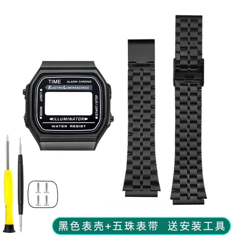 A168 Metal Case Mod Kit for Casio 3298 Watch - Stainless Steel Bezel & Strap Replacement, Glass Lens, DIY Tool Parts (Silver）