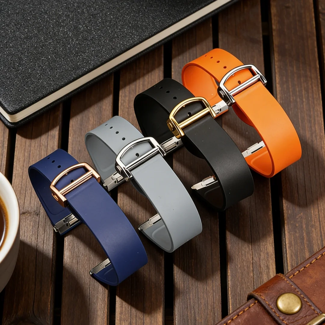 Fit For Cartier Santos Large Medium Size FKM Rubber Watch Strap With Original Steel End Linking 19mm 21mm WatchBand