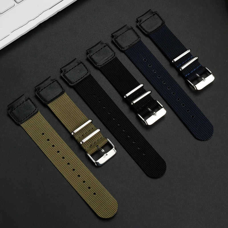 For Casio AE-1200 1100 SGW-300/400 A158WA woven Men‘s Bracelet Cow leather canvas Watchband 18mm waterproof nylon watch strap
