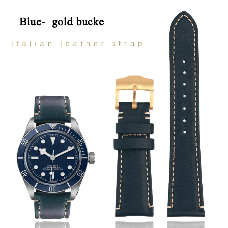 High Quality 22mm Strap Brown Vintage Retro Italy Genuine Leather Bracelet For Tudor Watch Band Butterfly Buckle Belt Wristband