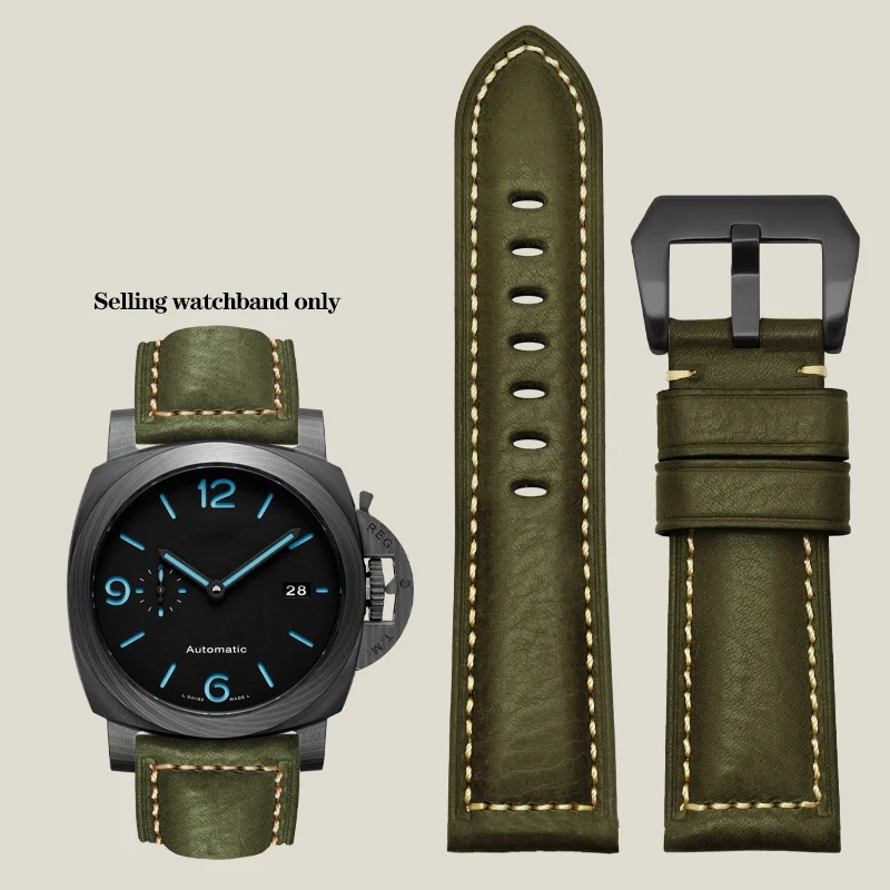 Thickened Italian Watchband For Panerai PAM111 PA441 PAM01661 Lumino Casio PRG-650 Leather Strap Vintage Watchband Bracelet 26mm