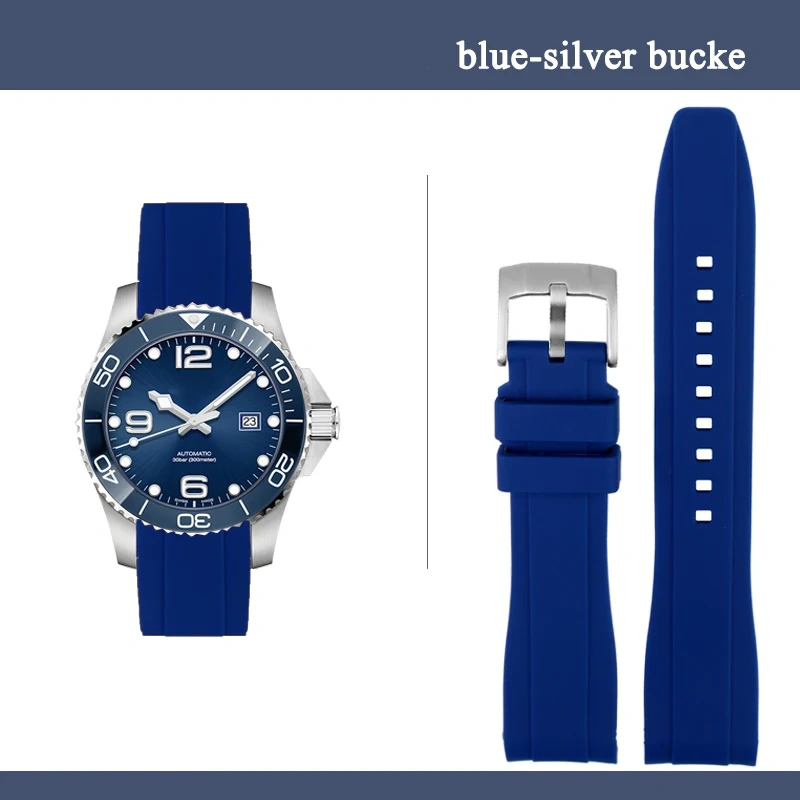 21MM Curved End silicone Rubber watch strap for Rolex Seiko Longines Master Conquest HydroConquest L3 Sport Wristband Universal