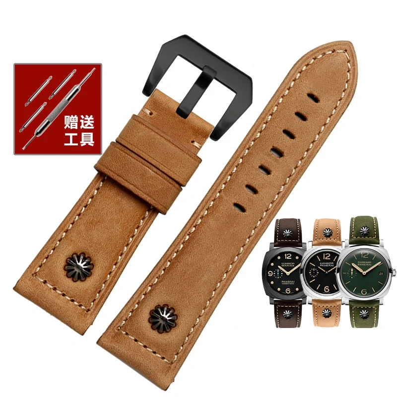 22mm 24MM 26mm Bracelet For Panerai Watchband High-quality Leather PAM111 With rivet Vintage cowhide Men Diesel Soft Watch Strap