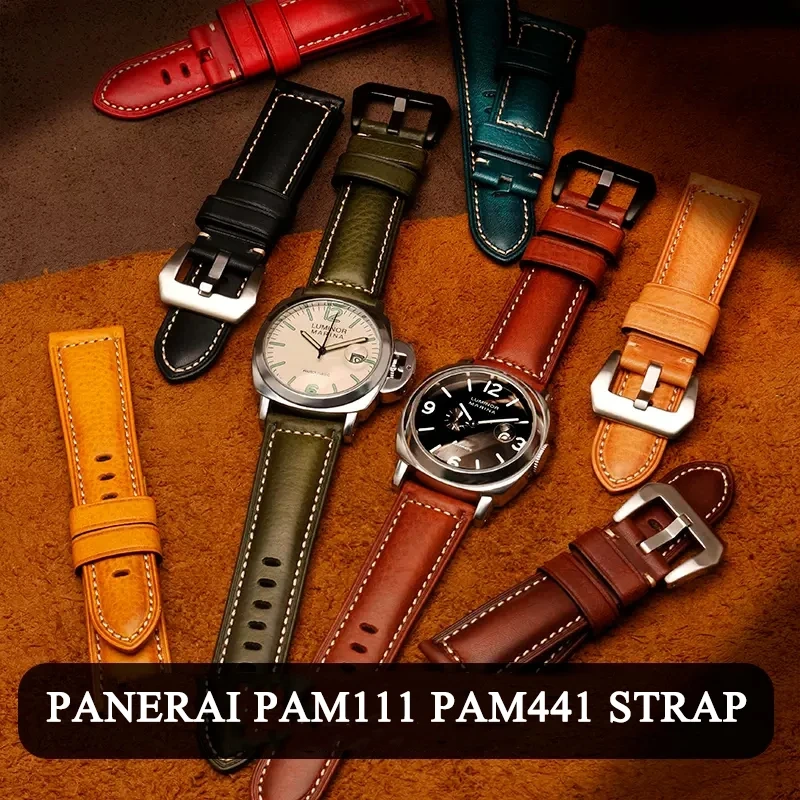 Thickened Italian Watchband For Panerai PAM111 PA441 PAM01661 Lumino Casio PRG-650 Leather Strap Vintage Watchband Bracelet 26mm