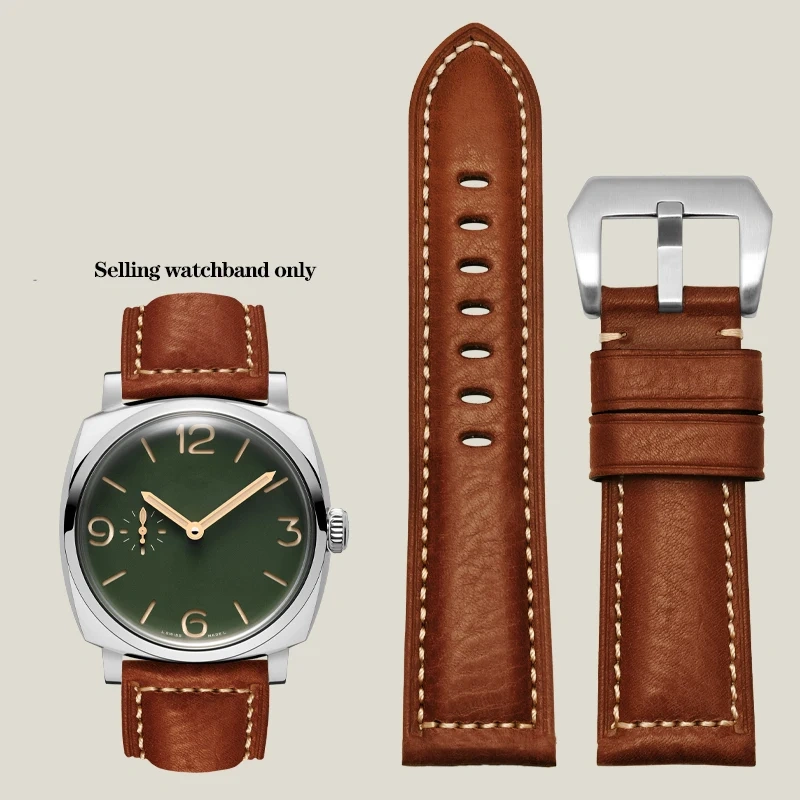 Thickened Italian Watchband For Panerai PAM111 PA441 PAM01661 Lumino Casio PRG-650 Leather Strap Vintage Watchband Bracelet 26mm