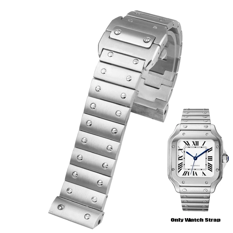For Cartier Santos Sandoz 100 Men's Watchband Stainless steel Watch Strap Women's Bracelet Butterfly Buckle Accessories 20 23MM