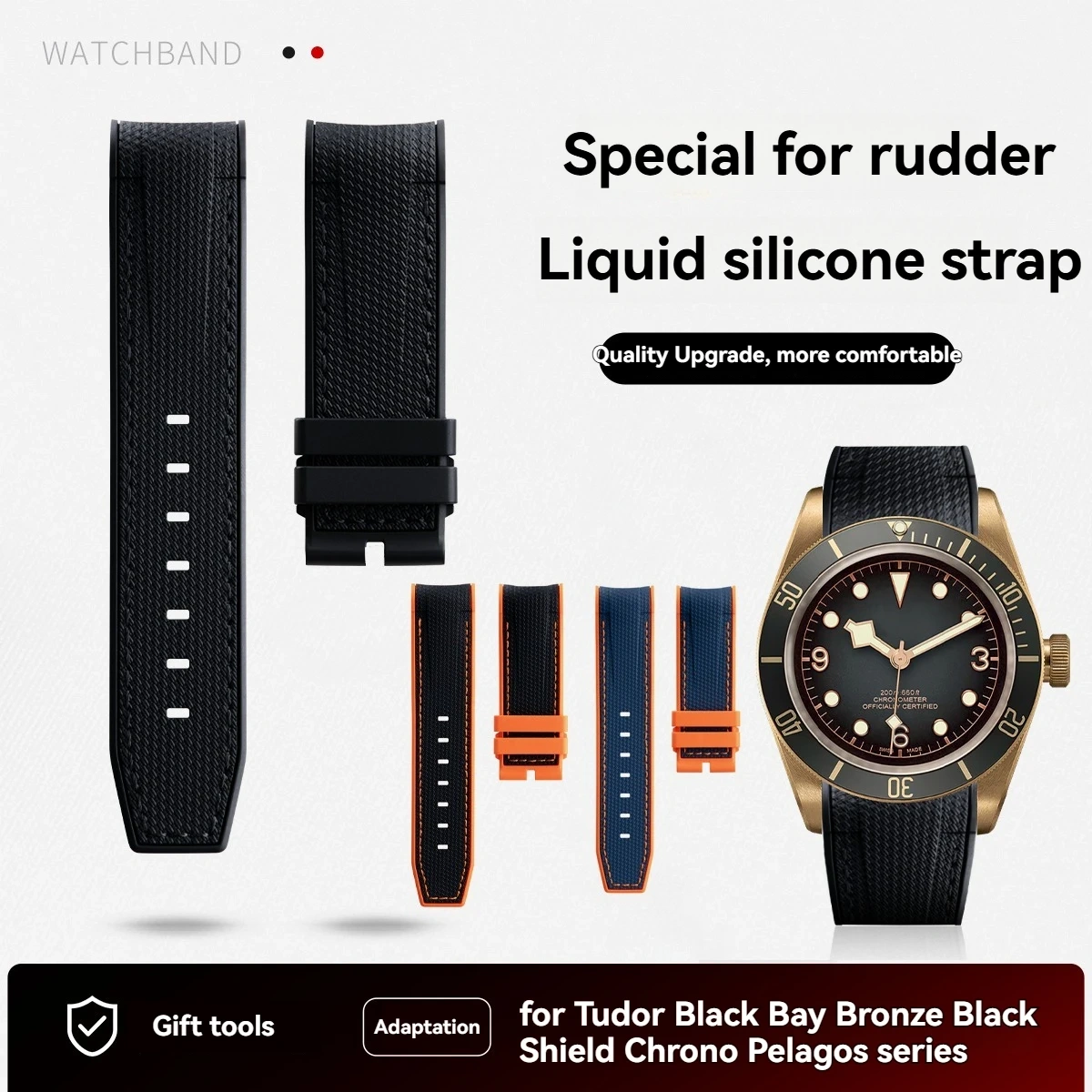 Soft Two-Tone 23mm Silicone Rubber Watch Band Strap Replacement for Tudor Black Bay Bronze 43mm & Blancpain Fifty Fathoms