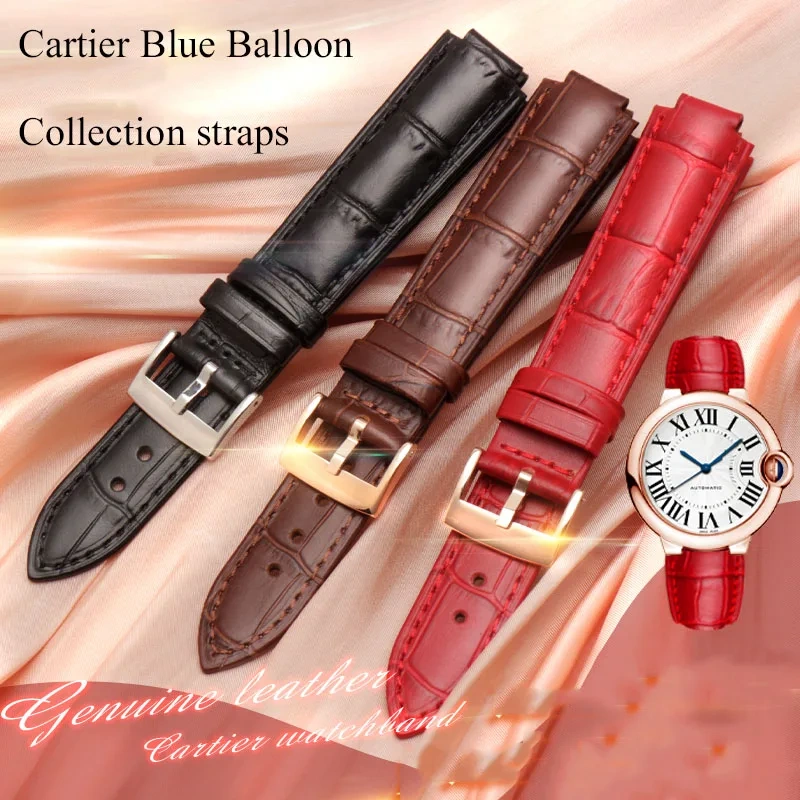 Genuine Leather Watch Band For Cartier Blue Balloon W69012Z4 W6900456/556 Series Men Women Watch Chain Watch Strap 16mm 18mm