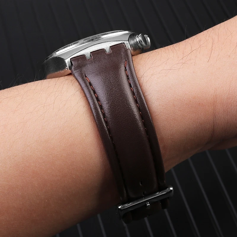 Genuine Leather Watchband For Swatch watch band 17mm 19mm Cowhide Watch Strap Red Black Bracelet Women and Men Watch accessorie