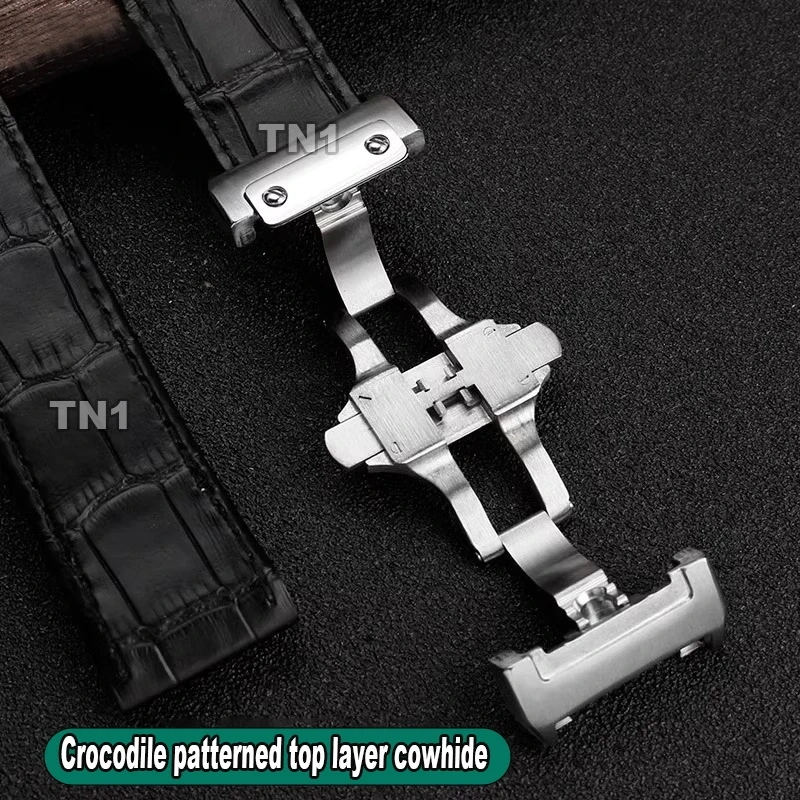 For Cartier Santos 100 Cow Leather Santos Watchband Bracelet Men's and Women's Crocodile patterned cowhide Watch Strap 20mm 23mm