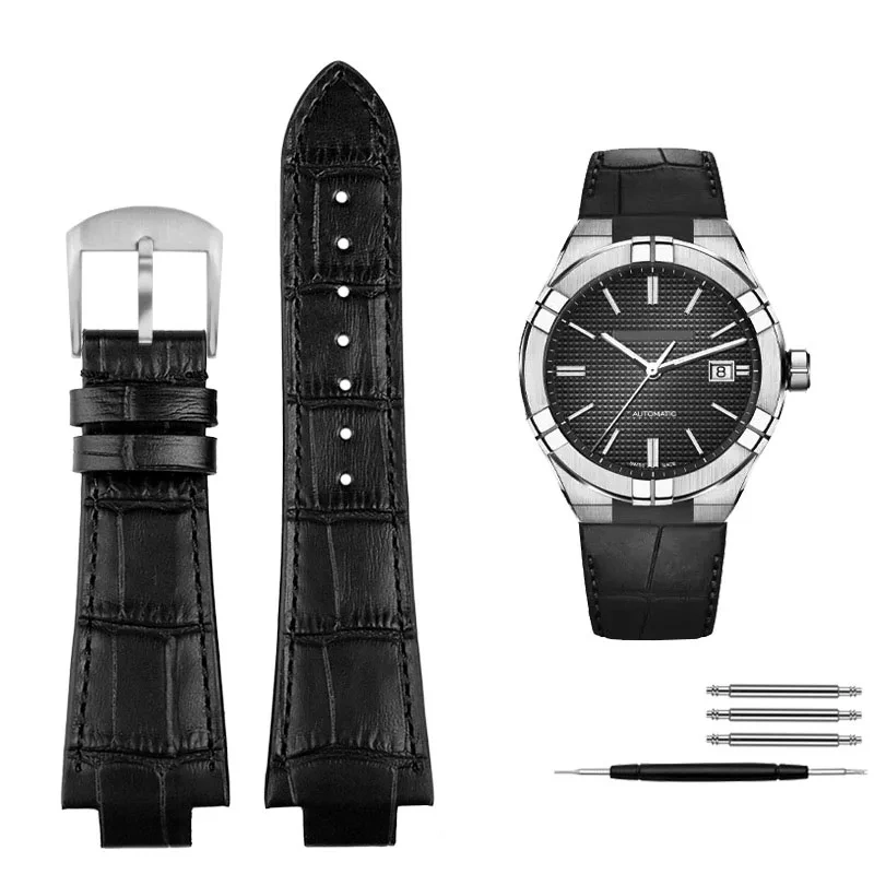 Leather Watch band For MAURICE LACROIX AIKON Series AI6008 AI1018 AI6038 AI6058 Embedded Steel Grain Watch Strap Men Bracelet