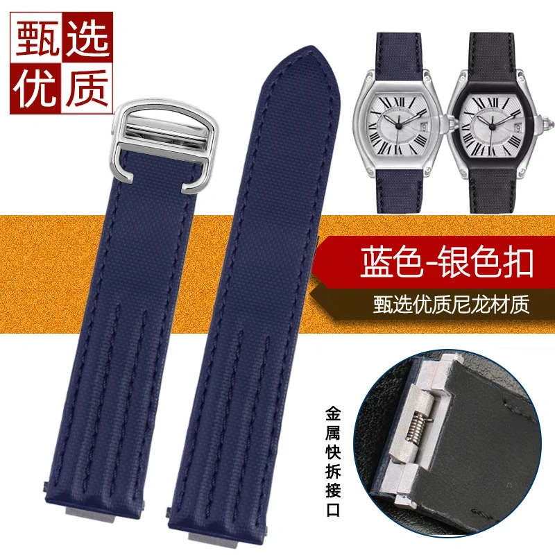 19mm 20mm For Cartier Roadster W6206018 W6206017 Men's Leather Watch Strap Special Quick-Release Folding Buckle Nylon Watch Band