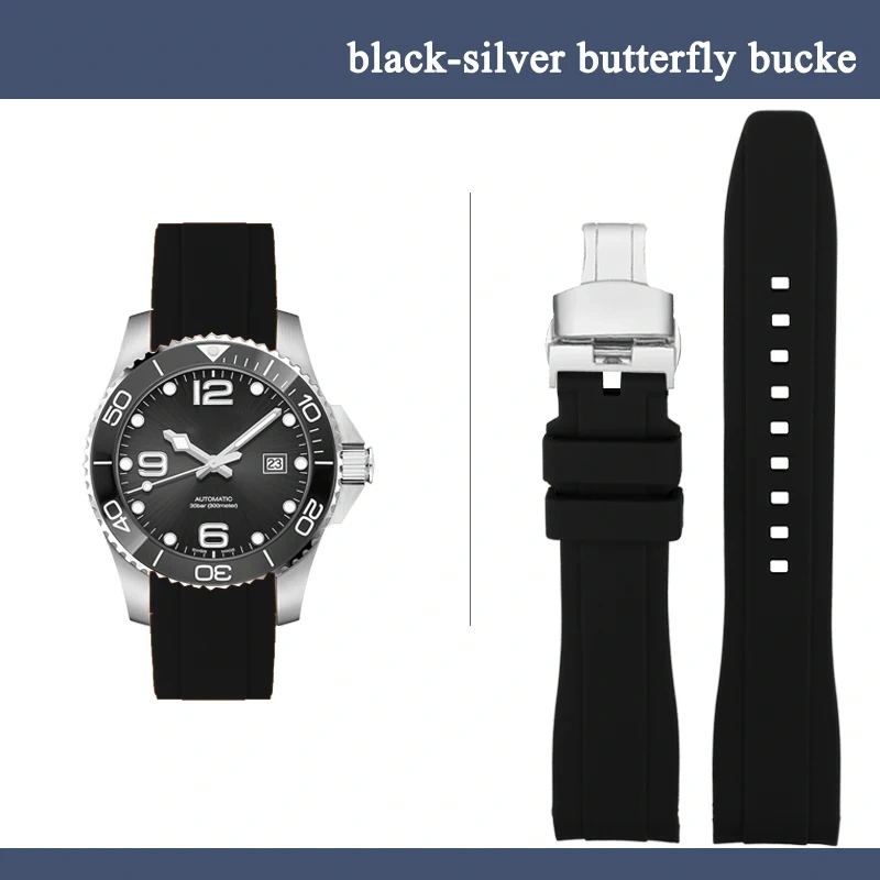 21MM Curved End silicone Rubber watch strap for Rolex Seiko Longines Master Conquest HydroConquest L3 Sport Wristband Universal