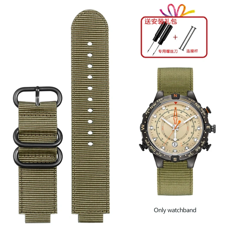 For TIMEX Tide Canvas Convex Strap Male Compass Bracelet T2N721 T2N720 TW2T76500 TW2T76300 Nylon Watchband 24*16MM Wristband