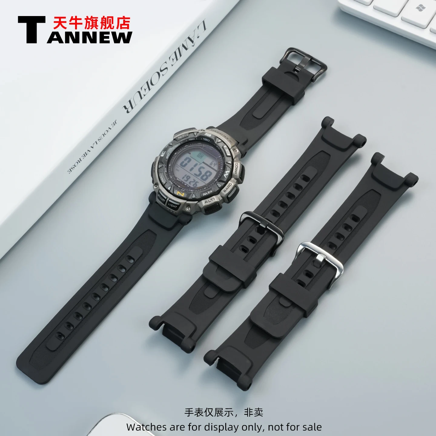 Replacement Resin Silicone Watch Band for Casio PRG-240 PRG-40 PRW-1500 PRG-130, Waterproof Outdoor Sports Strap Accessory