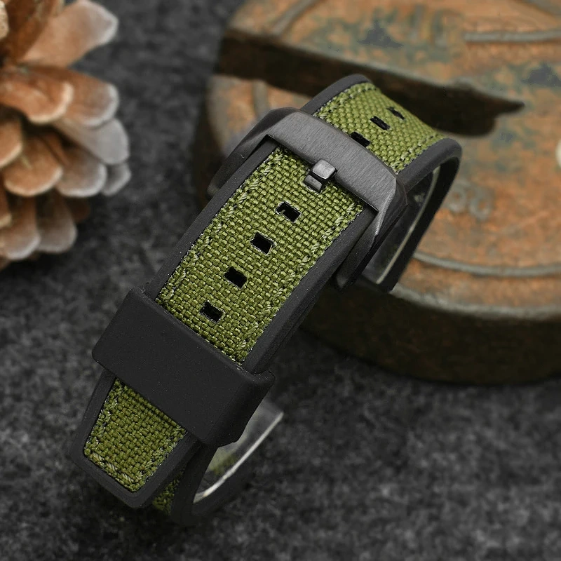 men's band For Timex Citizen AW5005 IWC Seiko Longines green nylon Rubber watchband leather cowhide silicone bottom watch strap