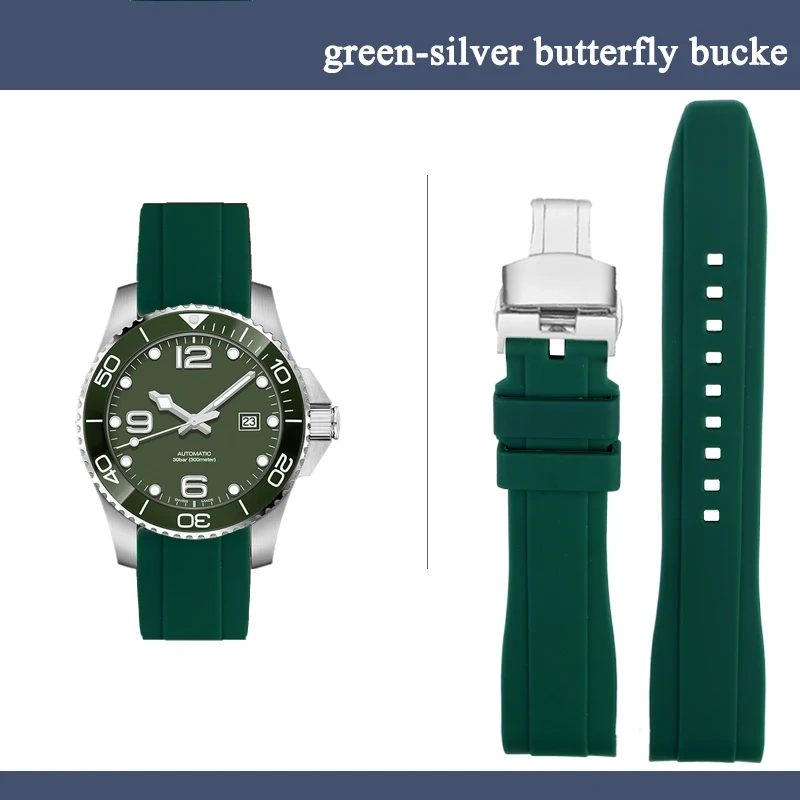 21MM Curved End silicone Rubber watch strap for Rolex Seiko Longines Master Conquest HydroConquest L3 Sport Wristband Universal