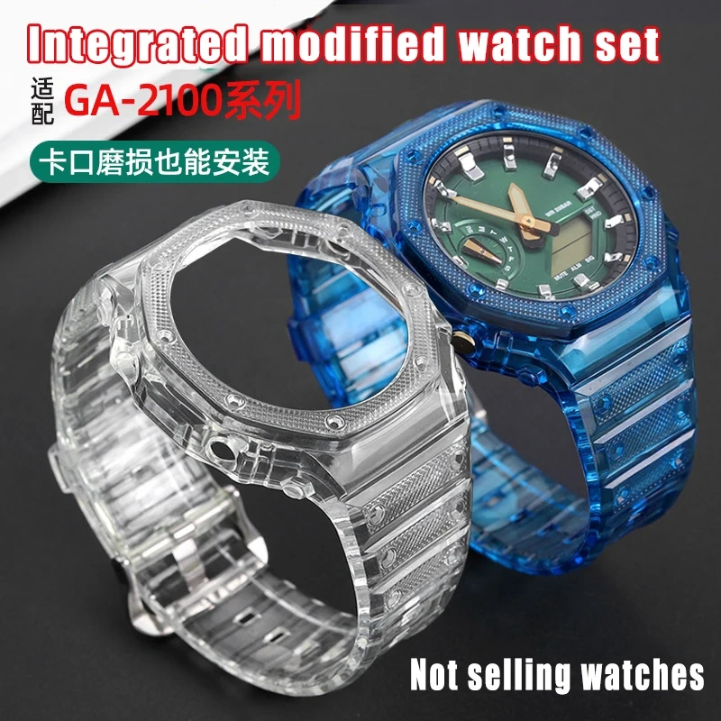Transparent Watch Case+ Strap For Casio G-SHOCK GA-2100 GA2110 Modified Bracelet Silicone Bezel/Case Set Watchband Accessories